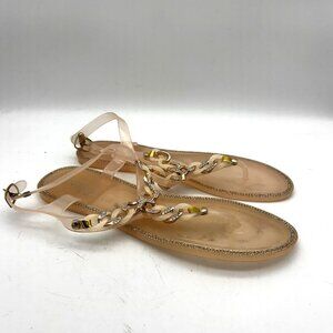 Rouge Helium Clear Gold Chain Jelly Sandals Rhinestone Trim Dressy Womens 10 Y2K